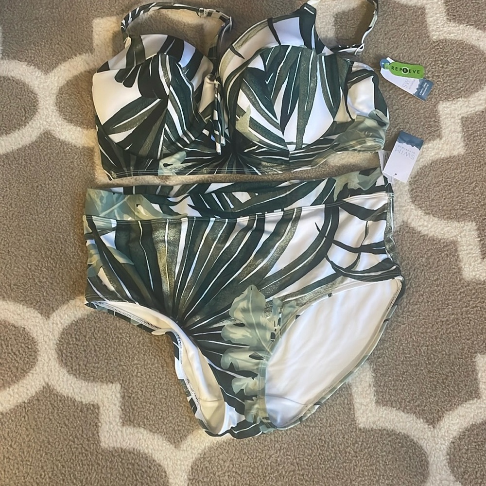 Lane Bryant Green Leaf Print Swim One Piece